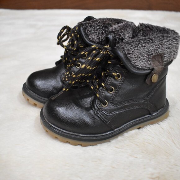 Little boys Brown Leather Fleece Lined Winter Work Boots Size 9 - Picture 3 of 7